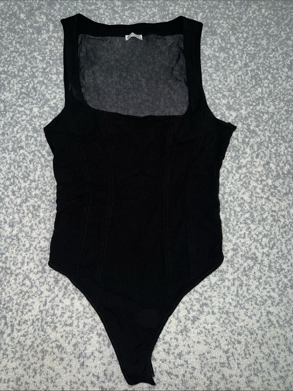 Free People Black Sheer Bodysuit with Square Neck Size Medium